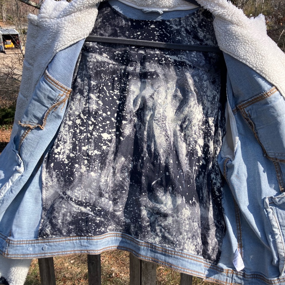 Women’s large up-cycled Jean jacket with cut out night sky